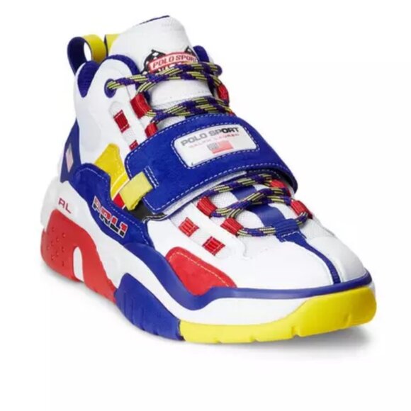 NWOB Polo Ralph Lauren Sport PS100 Sneaker White City Royal Red